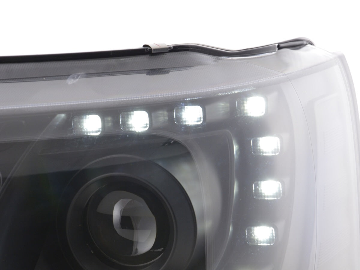 Scheinwerfer Set Daylight LED Tagfahrlicht VW Bus T5 ab 2009 schwarz Scheinwerfer Set Daylight LED Tagfahrlicht VW Bus T5 ab 2009 schwarz